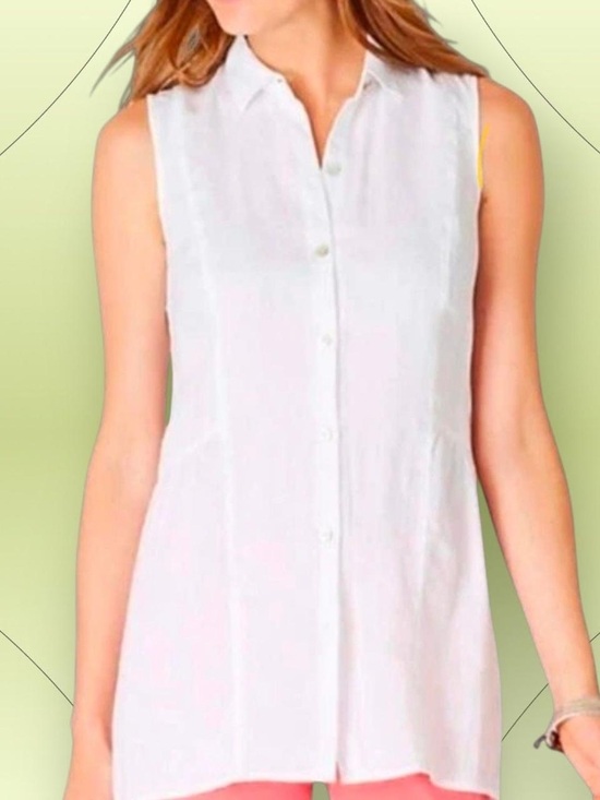 J. Jill Tops - J. Jill Love Linen Sleeveless White Button-Front Blouse